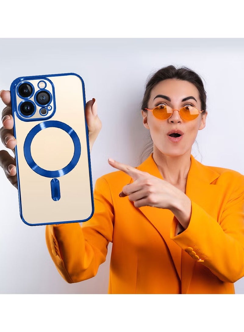 CATANES for 13 Pro Max Clear Case with Wireless Charging Compatible Back Cover with Electroplating Shockproof Frame Blue - Image 5