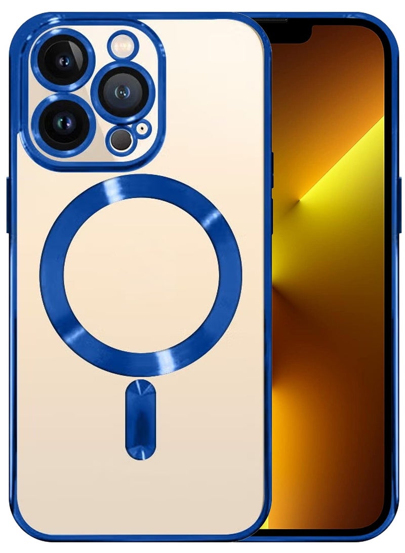 CATANES for 13 Pro Max Clear Case with Wireless Charging Compatible Back Cover with Electroplating Shockproof Frame Blue - Image 2