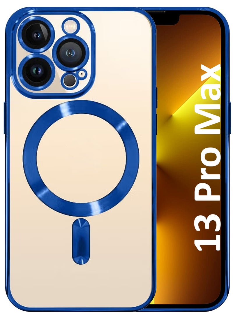 CATANES for 13 Pro Max Clear Case with Wireless Charging Compatible Back Cover with Electroplating Shockproof Frame Blue - Image 1