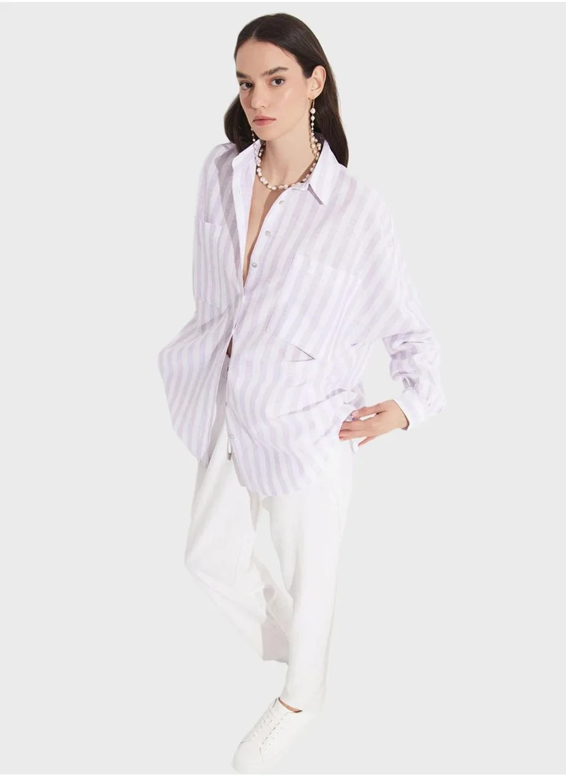 JUNE Striped Button Down Shirt