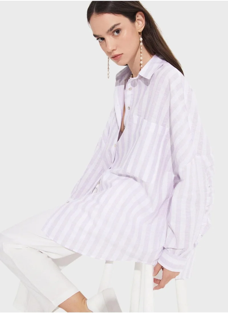 JUNE Striped Button Down Shirt