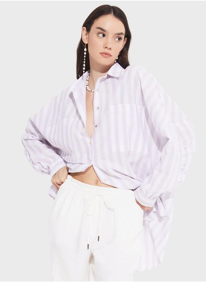 JUNE - Striped Button Down Shirt - Image 1