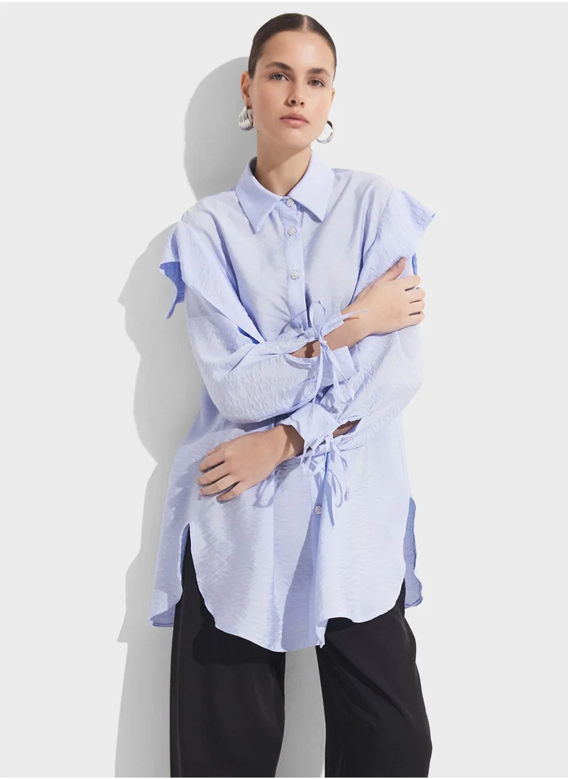 JUNE Ruffle Button Down Shirt