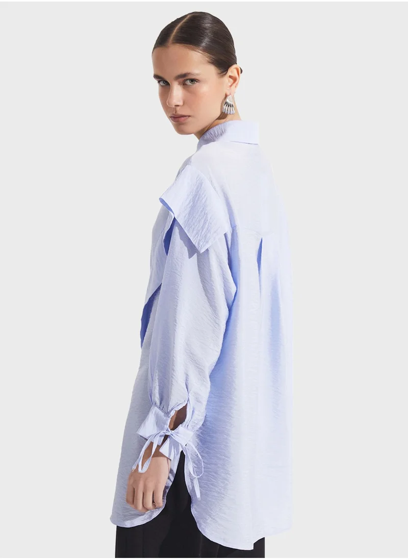 JUNE Ruffle Button Down Shirt