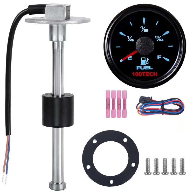 100TECH High Resolution Marine Fuel Sending Unit with Gauge 6150mm SUS316 Stainless Steel Fuel Water Level Sender Unit and Gauge for Boat Truck RV 24033ohm