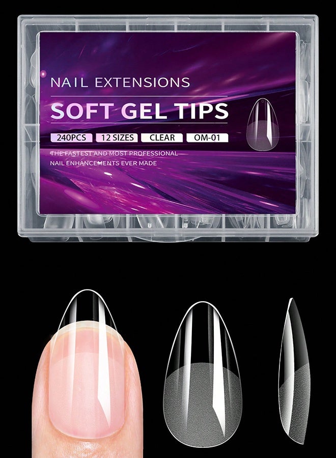 Generic 240pcs soft gel nail tips, semi-matte full coverage press-on nail pieces, almond french false nails, thin in front and thick in the back, more fit and firm, peelable gel extension nail capsules, press-on nails, nail art supplies for girls and women manicure DIY  - Image 1
