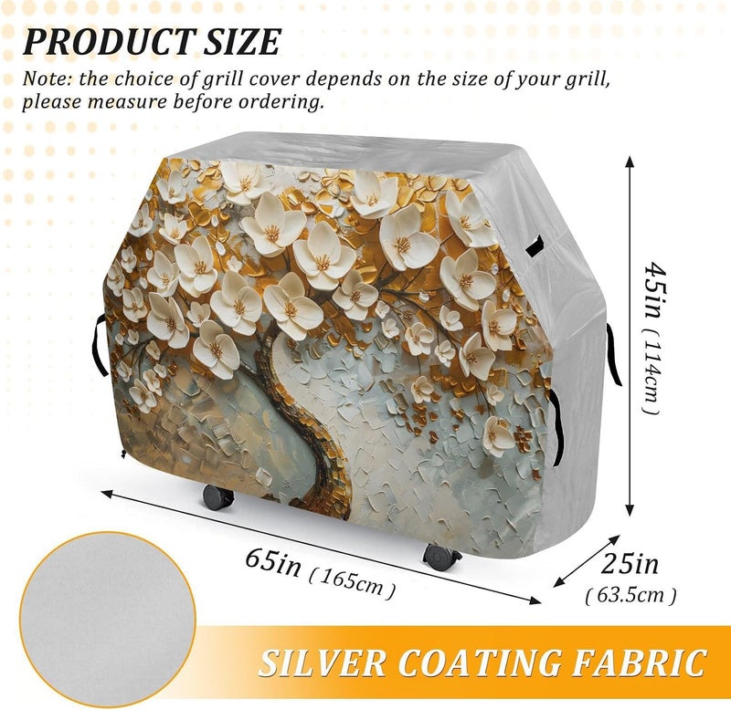 senya Premium Grill Cover Waterproof White Flower Tree Oil Painting Barbecue Cover Fade Resistant BBQ Cover Heavy Duty Fits Grill Widths Up to 25 in - Image 3