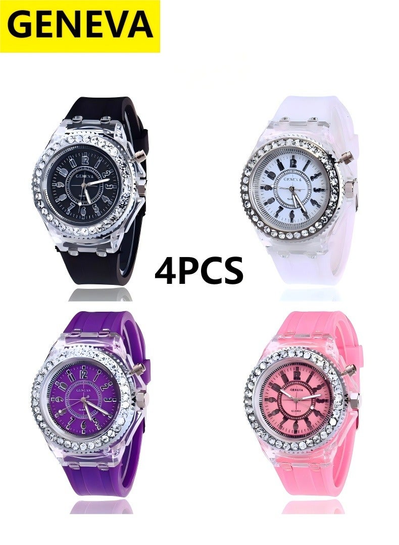 Geneva 4 Pcs Ins Luminous Watch, Fashionable Male And Female Primary And Secondary School Students Luminous Watch - Image 1