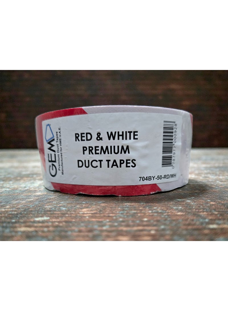 جم شريط تحذيري جيم أحمر وأبيض 50 م × 25 مم – شريط تحديد عالي الوضوح، لاصق قوي، موديل 704BY-50 RD/WH - Image 1