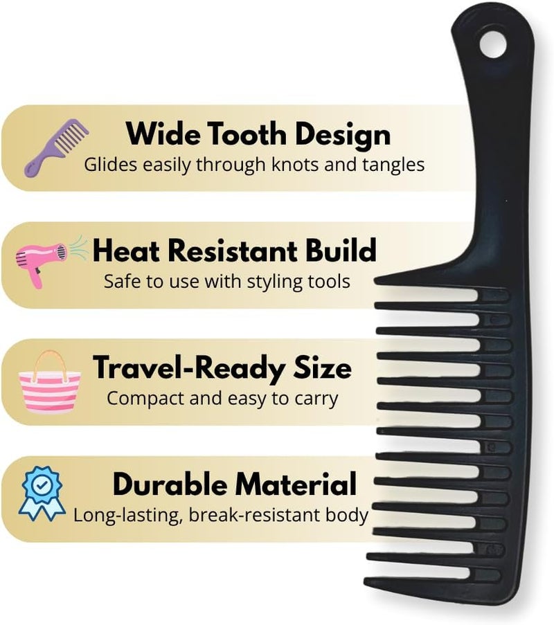Glitters Wide Tooth Shower Comb with Hook, 2 Pack, Black and Blue - Image 3