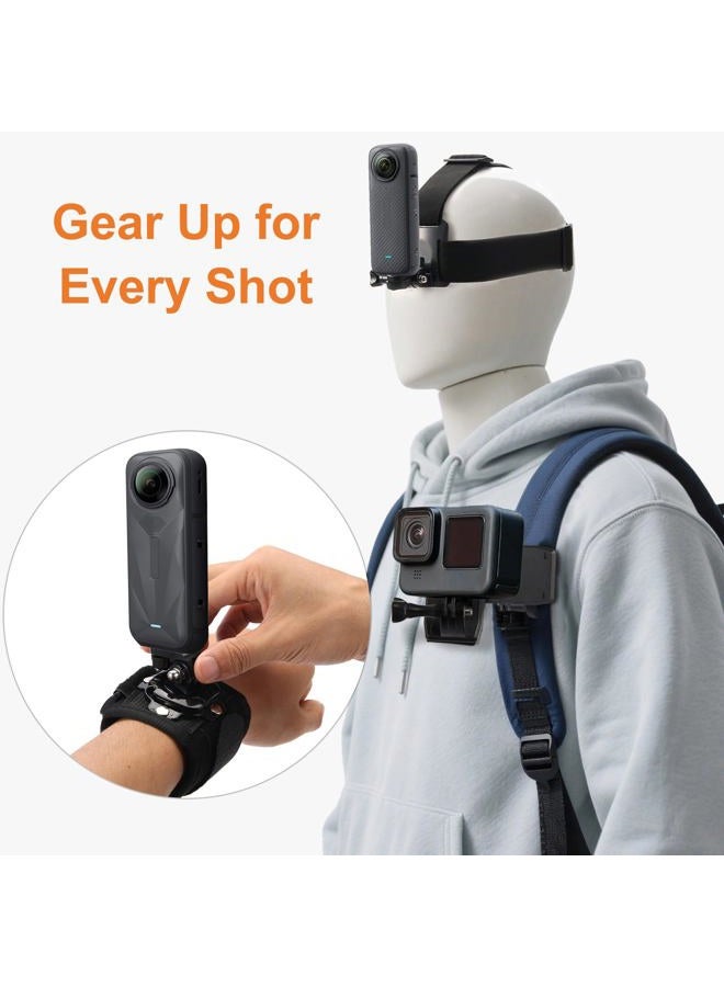CamKix Accessories Kit for Insta360 and GoPro (Headband Mount + Backpack Clip Holder + 360° Rotating Wrist Strap) - Image 3
