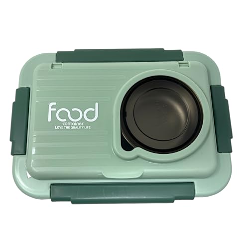 Kitchen Bloom Plastic Stainless Steel Bento Modern Lunch Box 3 Compartment with Steel Cutlery, Heating Insulation Lunch Box for Office Men, Women & Kids Tiffin (Green) - Image 1