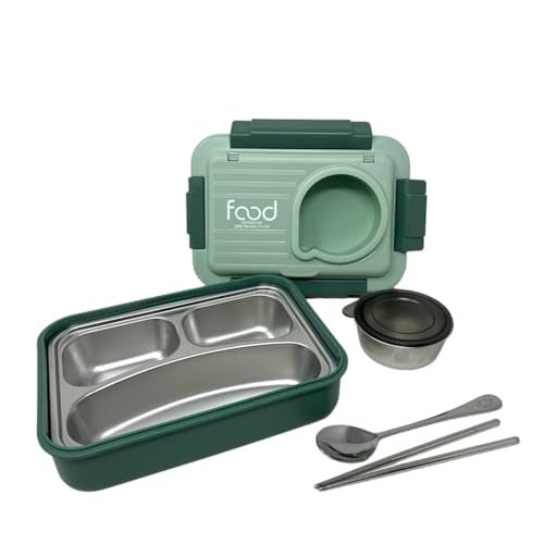 Kitchen Bloom Plastic Stainless Steel Bento Modern Lunch Box 3 Compartment with Steel Cutlery, Heating Insulation Lunch Box for Office Men, Women & Kids Tiffin (Green) - Image 3