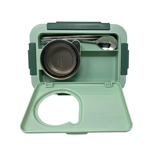 Kitchen Bloom Plastic Stainless Steel Bento Modern Lunch Box 3 Compartment with Steel Cutlery, Heating Insulation Lunch Box for Office Men, Women & Kids Tiffin (Green) - Image 2