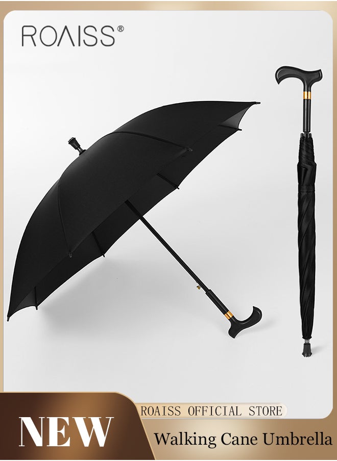 roaiss 8 Rib Multifunctional Crutch Umbrella Long Handle Climbing Umbrella with Full Carbon Fiber Wind Resistant and Anti Rust Umbrella Ribs Elderly Dual Purpose Umbrella for Rain and Shine  - Image 1