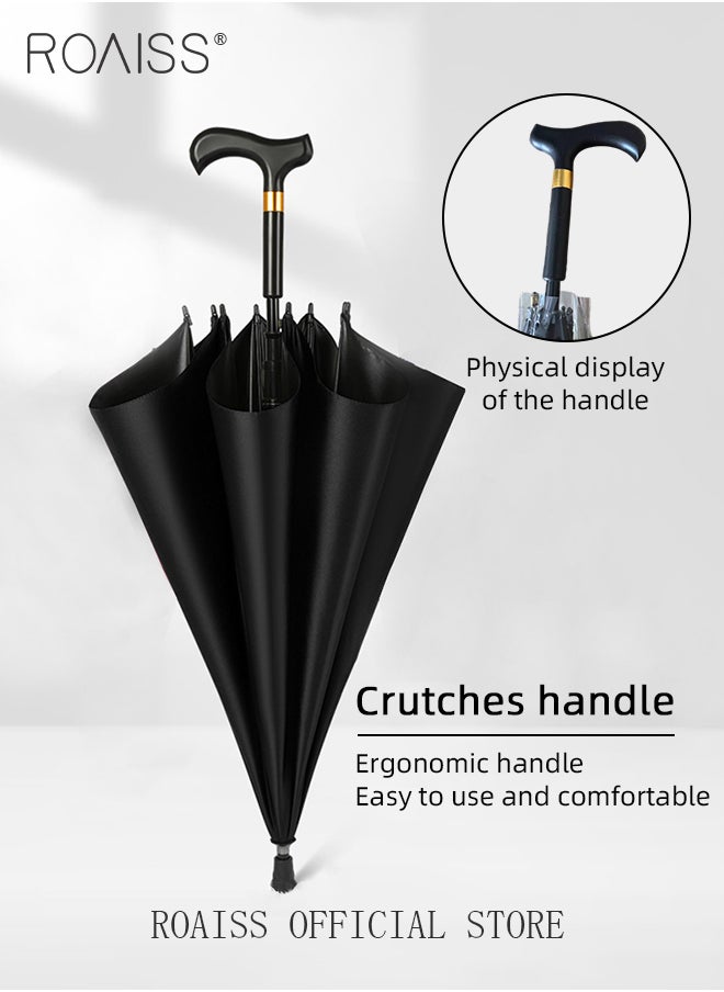 roaiss 8 Rib Multifunctional Crutch Umbrella Long Handle Climbing Umbrella with Full Carbon Fiber Wind Resistant and Anti Rust Umbrella Ribs Elderly Dual Purpose Umbrella for Rain and Shine  - Image 4