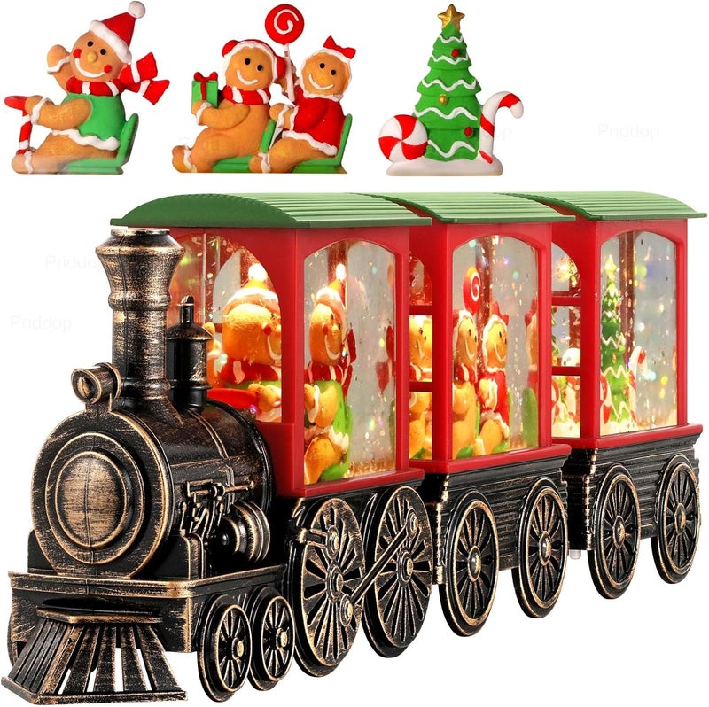 Priddop Gingerbread Snow Globe Christmas Train Classic Relief Texture Battery Powered LED Glitter Christmas Decorations Indoor - Image 1