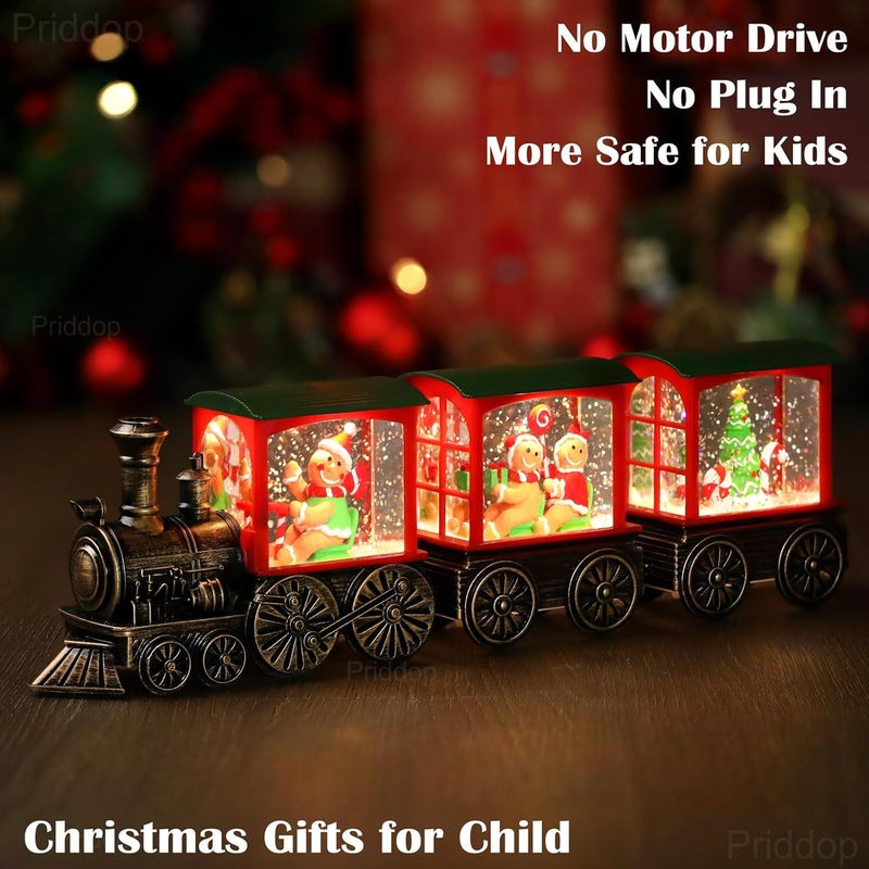 Priddop Gingerbread Snow Globe Christmas Train Classic Relief Texture Battery Powered LED Glitter Christmas Decorations Indoor - Image 2