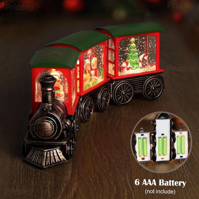 Priddop Gingerbread Snow Globe Christmas Train Classic Relief Texture Battery Powered LED Glitter Christmas Decorations Indoor - Image 3