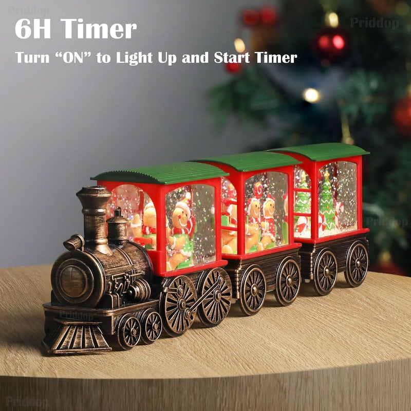 Priddop Gingerbread Snow Globe Christmas Train Classic Relief Texture Battery Powered LED Glitter Christmas Decorations Indoor - Image 4