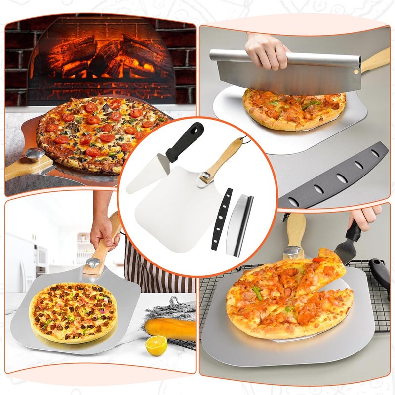AGIgear Aluminum Pizza Spatula Set,12x14 Inch Metal Pizza Peel with Foldable Wooden Handle,Pizza Spatula with 14" Rocker Cutter,Pizza Server,for Family Pizza Oven Baking Pizza,Dough,Bread & Pastry - Image 4