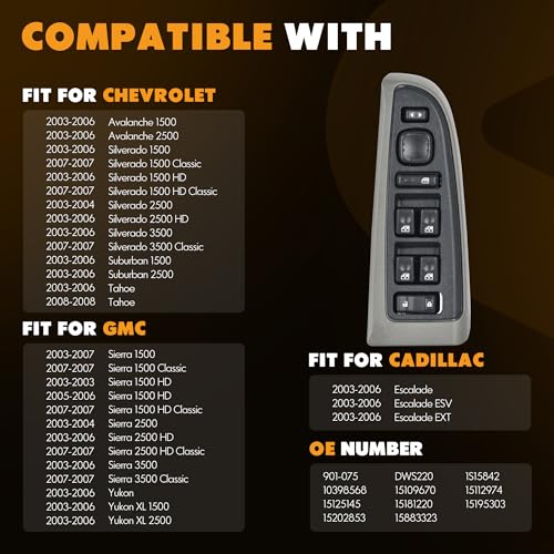ASOPARTS 15883323 Front Driver Side Door Lock and Power Window Switch & Gray Bezel Cover Fit for 2003-2008 Chevy Avalanche Silverado Suburban Tahoe GMC Yukon Sierra Yukon XL Cadillac Escalade, 901-075 - Image 4