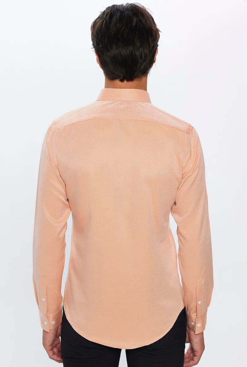 Tudors Men's Slim Fit Slim Fit Cotton Easy Iron Orange Button-Down Collar Shirt