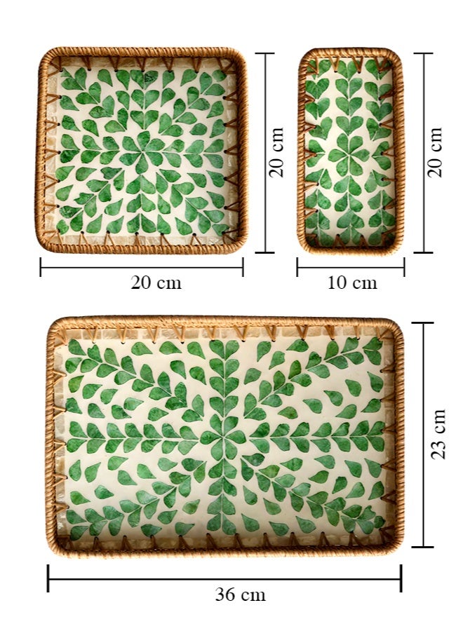 Rattan mother-of-pearl manual tray storage tray household garden fruit tray three piece suit  - Image 2