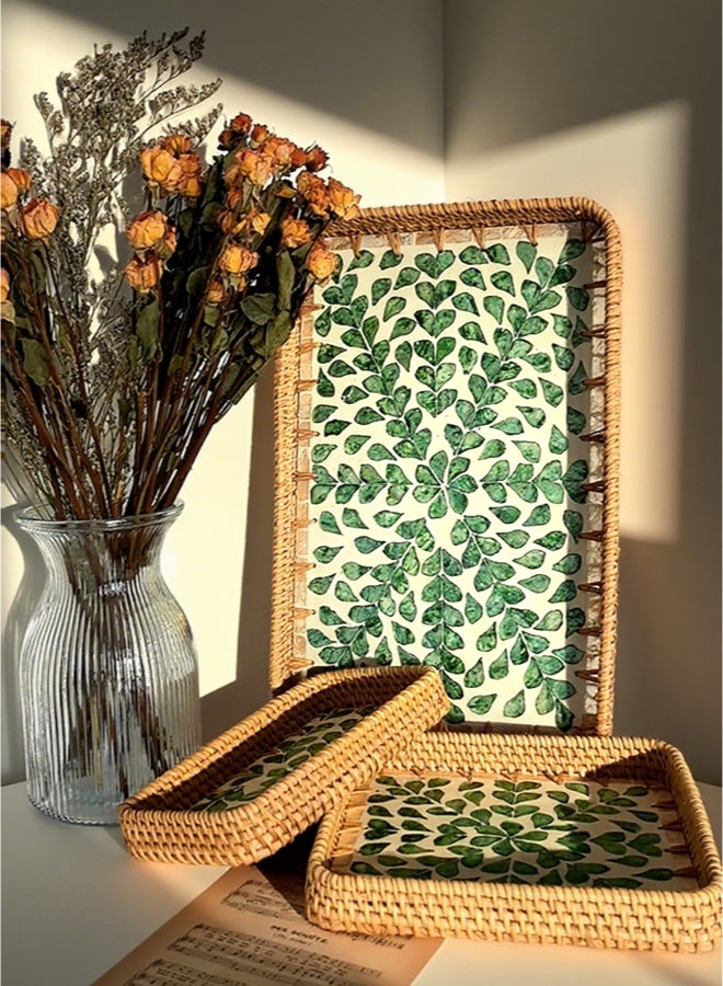 Rattan mother-of-pearl manual tray storage tray household garden fruit tray three piece suit  - Image 3