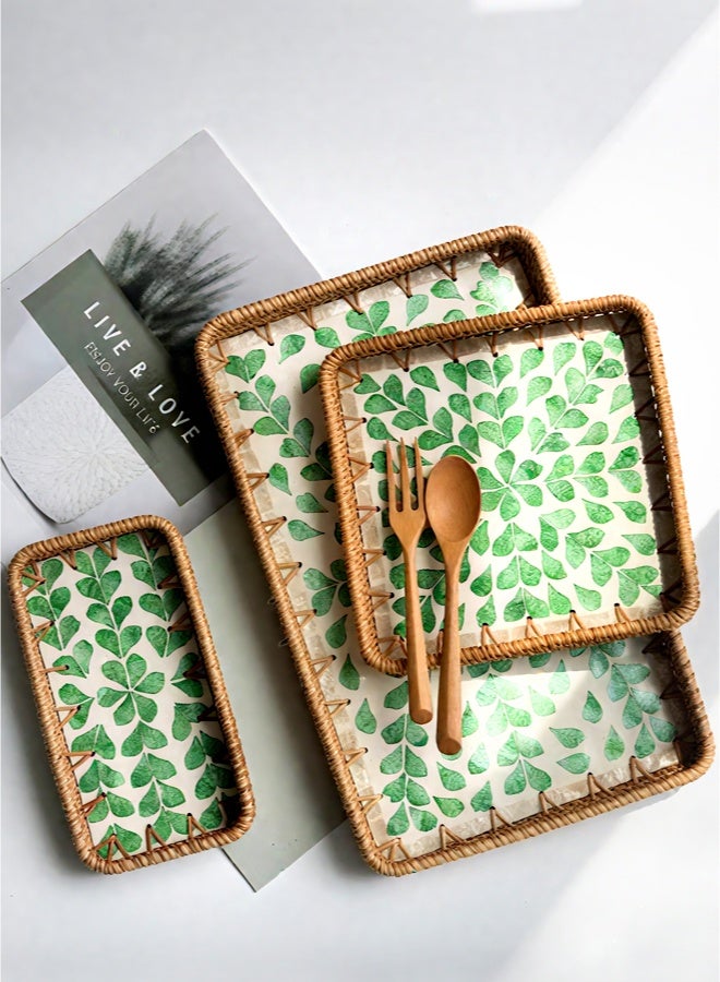 Rattan mother-of-pearl manual tray storage tray household garden fruit tray three piece suit  - Image 1