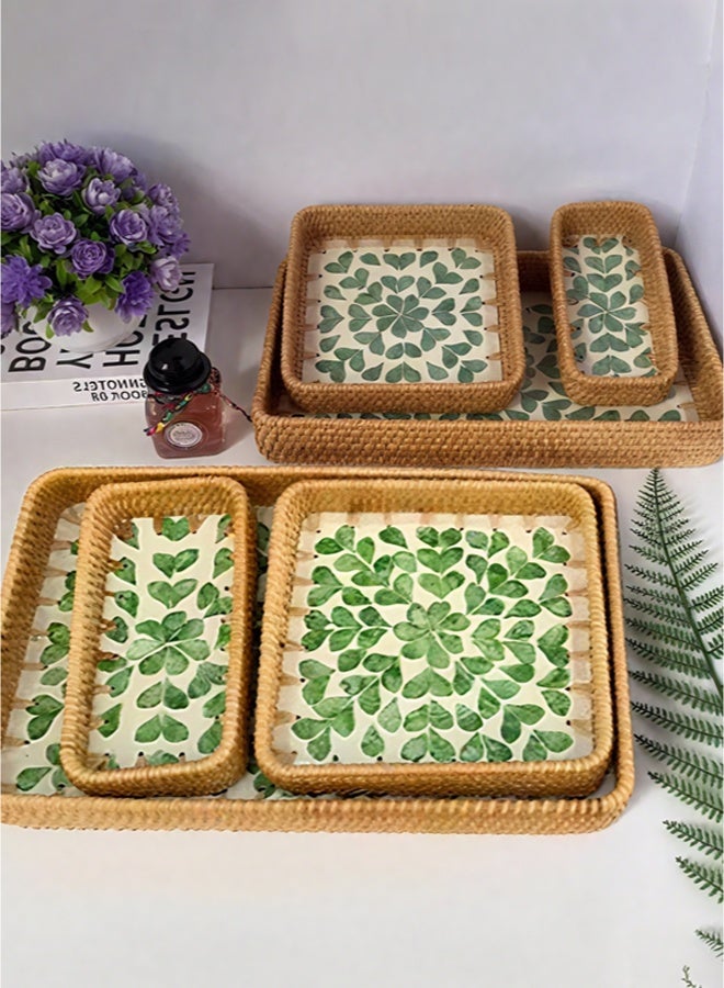 Rattan mother-of-pearl manual tray storage tray household garden fruit tray three piece suit  - Image 5
