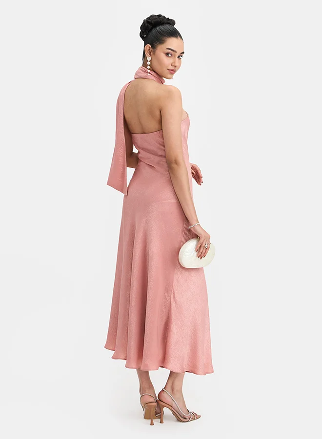 Virgio VIRGIO Satin Stretch Rose Detail Sash Slim Dress
