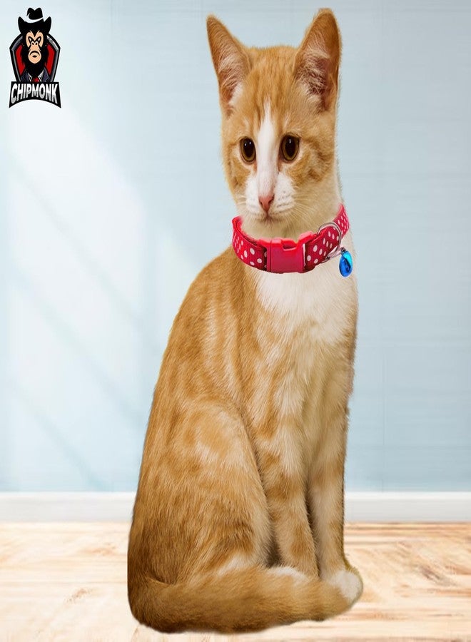 Chipmonk Set of 3 Cat & Puppy Collar with Bell,Kitten & Small Dogs Soft Adjustable,Safe,Solid & Protective Breakaway for Cats & Puppies,Cute Kitty Neckband with Dots Print-(Green,Red,Yellow) - Image 3