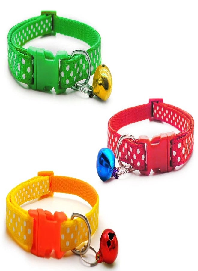 Chipmonk Set of 3 Cat & Puppy Collar with Bell,Kitten & Small Dogs Soft Adjustable,Safe,Solid & Protective Breakaway for Cats & Puppies,Cute Kitty Neckband with Dots Print-(Green,Red,Yellow) - Image 1