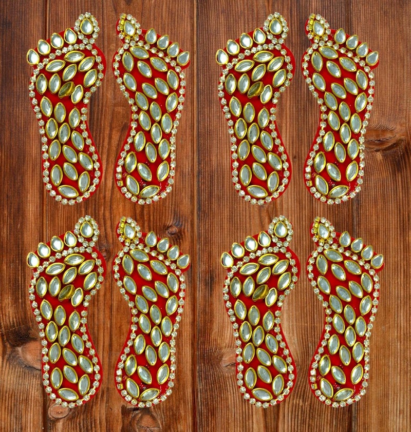 SESONBY 4 Pair Set Kundan Lakshmi Charan Paduka Diwali Lakshmi Charan Lakshmi Charan is a Rare Lucky Charm Footprints of Maha Lakshmi Diwali Decoraion Pooja Festival Decoration Wall Stickers - Image 1