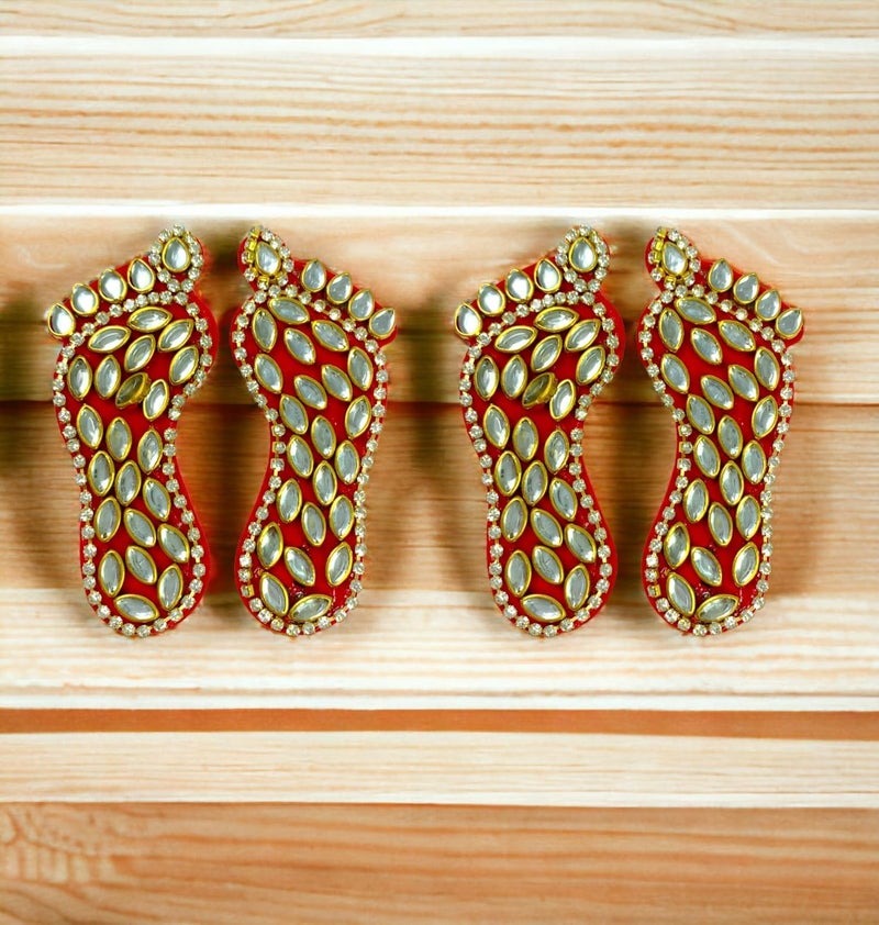 SESONBY 4 Pair Set Kundan Lakshmi Charan Paduka Diwali Lakshmi Charan Lakshmi Charan is a Rare Lucky Charm Footprints of Maha Lakshmi Diwali Decoraion Pooja Festival Decoration Wall Stickers - Image 2