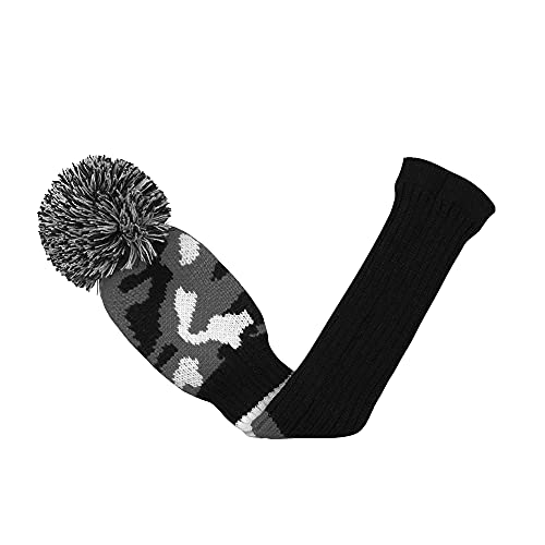 Scott Edward Customized Knit Golf Club Covers 4 Counts for Woods Fit Drivers（460CC） Fairways Hybrids/Utility with Big Pom Pom (Camouflage Black White Stripes) - Image 4