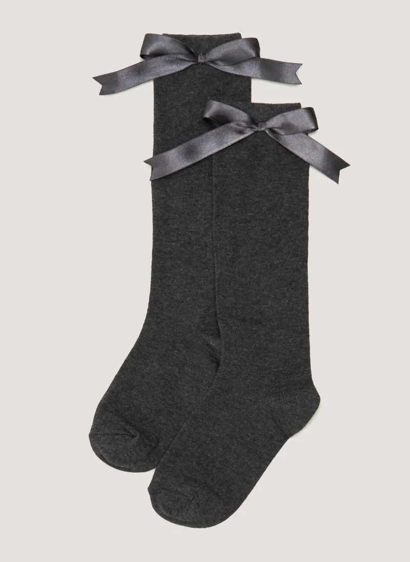 Matalan Girls 2 Pack Grey Bow Over the Knee Socks