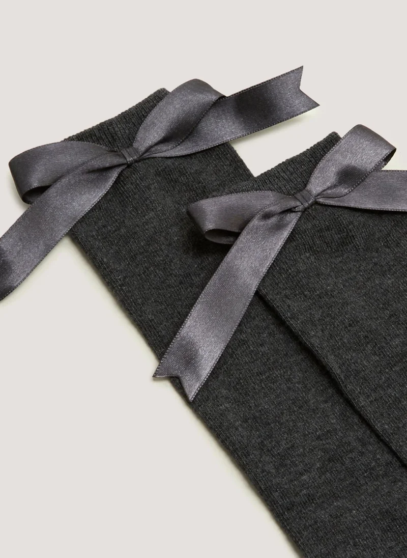 Matalan Girls 2 Pack Grey Bow Over the Knee Socks