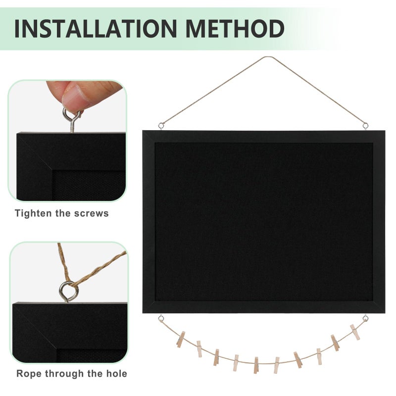 DOLLAR BOSS Black Cork Board with Linen Double-Sided 16''X 12'', Black Cork Boards for Walls, Wood Frame Bulletin Board Hanging Pin Board, Cork Board for Office Home School 1-Pack - Image 5