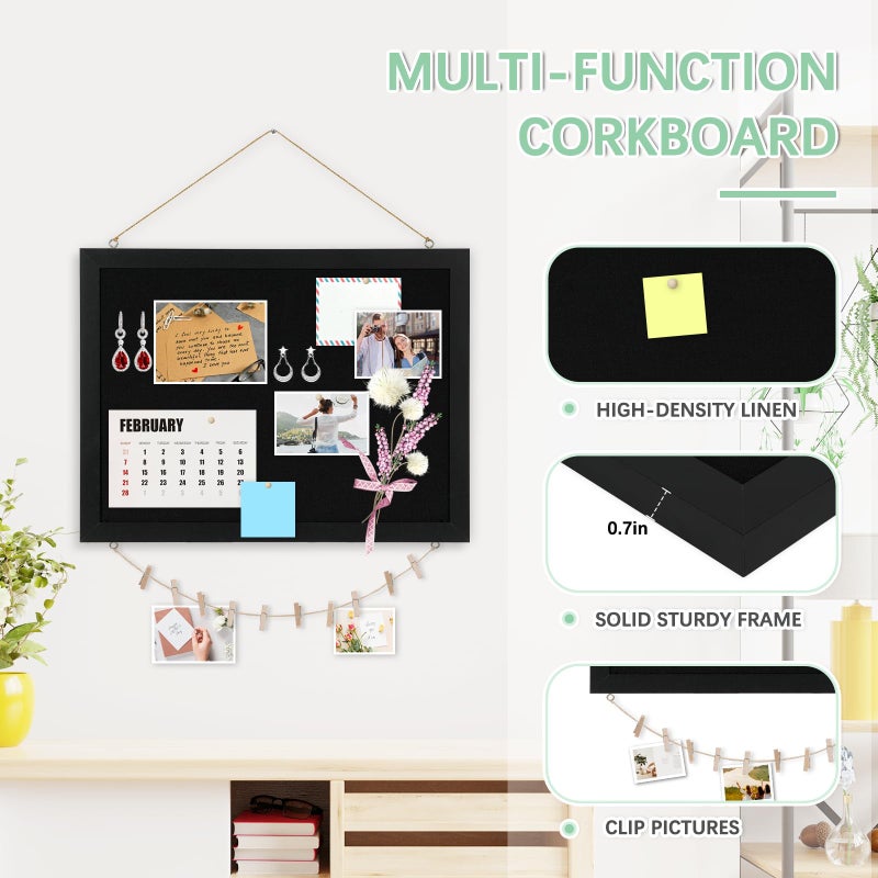 DOLLAR BOSS Black Cork Board with Linen Double-Sided 16''X 12'', Black Cork Boards for Walls, Wood Frame Bulletin Board Hanging Pin Board, Cork Board for Office Home School 1-Pack - Image 3