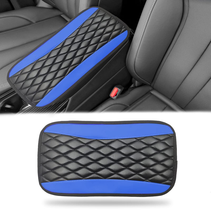 Car Center Console Cover Universal Leather Waterproof Armrest Seat Box Cover Protector Comfortable Car Decor Accessories Fit for Most Cars Vehicles SUVs Blue