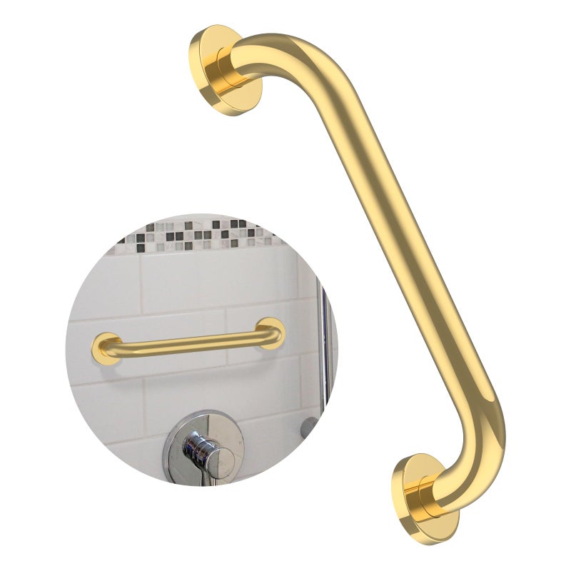 ZUEXT 12 Inch Stainless Steel Shower Grab Bar, ZUEXT Gold Shower Handle, Bathroom Balance Bar, Safety Hand Rail Support Bar for Handicap Elderly Injury, Senior Assist Bath Tub Wall Concealed Mount Handle - Image 1