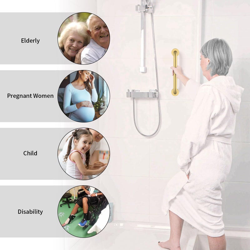 ZUEXT 12 Inch Stainless Steel Shower Grab Bar, ZUEXT Gold Shower Handle, Bathroom Balance Bar, Safety Hand Rail Support Bar for Handicap Elderly Injury, Senior Assist Bath Tub Wall Concealed Mount Handle - Image 4