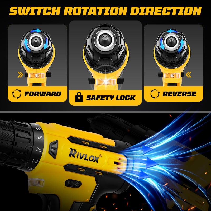 Rivlox 20V Cordless Drill/Driver, 2 Batteries Electric Screwdriver, - Image 5