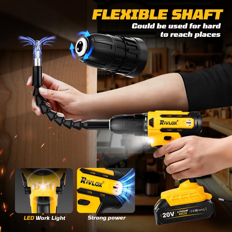 Rivlox 20V Cordless Drill/Driver, 2 Batteries Electric Screwdriver, - Image 4