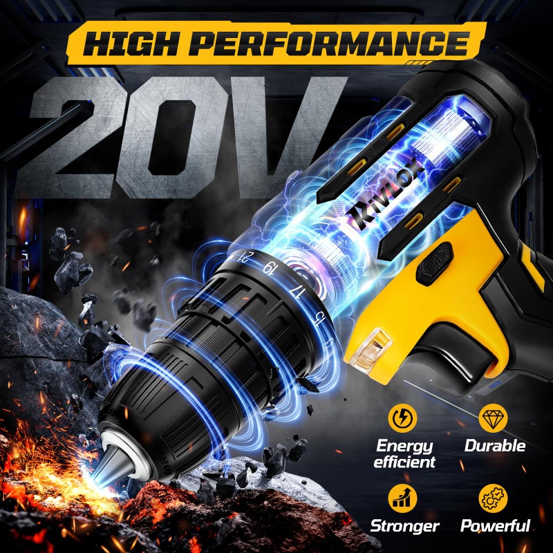 Rivlox 20V Cordless Drill/Driver, 2 Batteries Electric Screwdriver, - Image 3