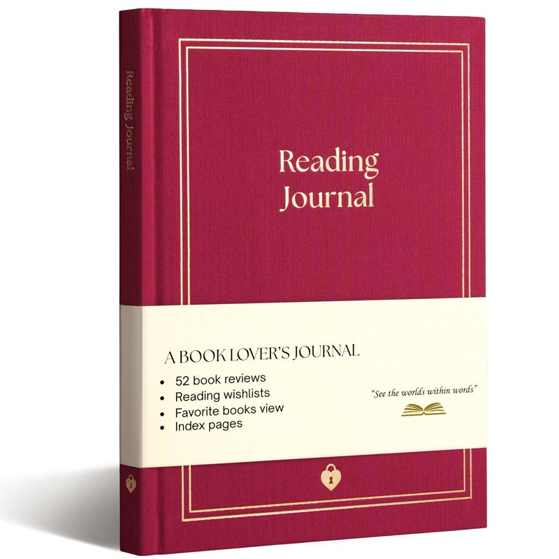 Paperell Reading Journal - 52 Reviews - Book Journal Gift for Book Lovers - Review, Log & Track Your Reading - Avid Readers Accessories - Linen Hardcover - Burgundy - Image 1