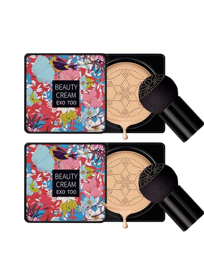 NUIBO 2Pcs Air Cushion Cc Cream Mushroom Head Moisturizing Concealer Makeup Base Primer Liquid Foundation Long Lasting With Two Mushroom Makeup Sponges 【Natural X 2】【Screw Lid】 - Image 1