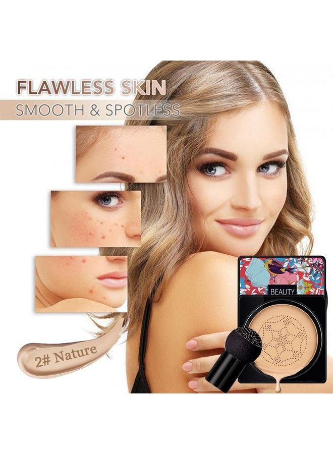 NUIBO 2Pcs Air Cushion Cc Cream Mushroom Head Moisturizing Concealer Makeup Base Primer Liquid Foundation Long Lasting With Two Mushroom Makeup Sponges 【Natural X 2】【Screw Lid】 - Image 3